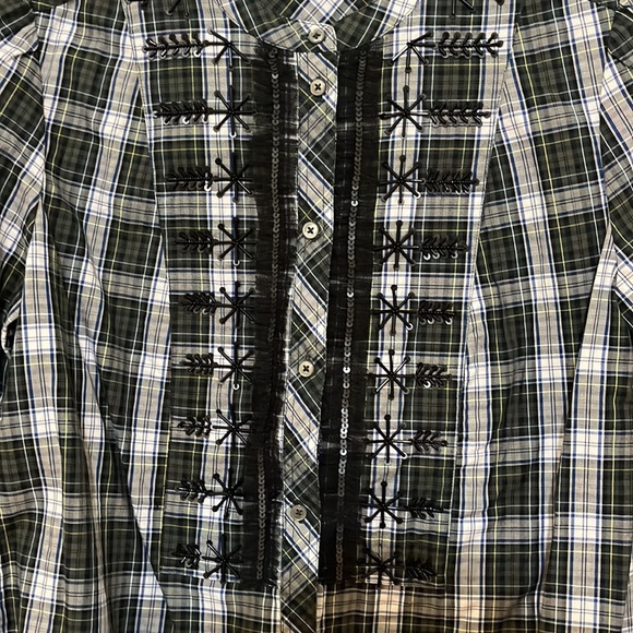 J. Crew Plaid Button Down/Tunic with Black Beading/Embellishments - Picture 6 of 9